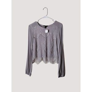 Forever 21 Top Womens Small Long Sleeve Woven Lace Overlay